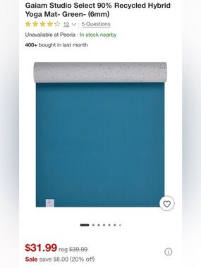 GAIAM Green Blue Yoga Mat 6mm NEW